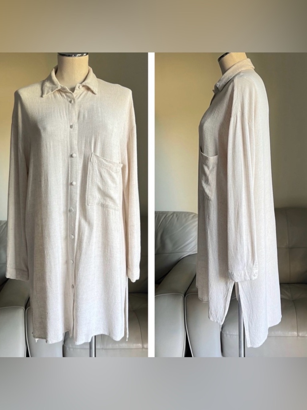 4th + Reckless Linen Blend Shirtdress Sz S Long Sleeve Button Front Lagenlook
